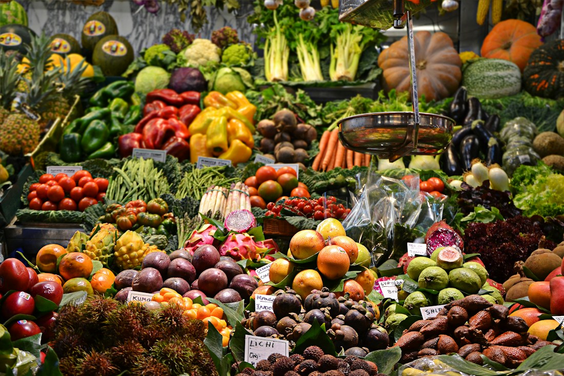 Fresh produce gathered at a local farmers market